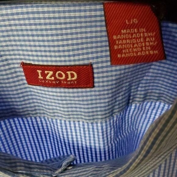 Izod Luxury Sport Embroidered Logo Pocket Striped Button Down Sz L Shirt - Picture 4 of 8